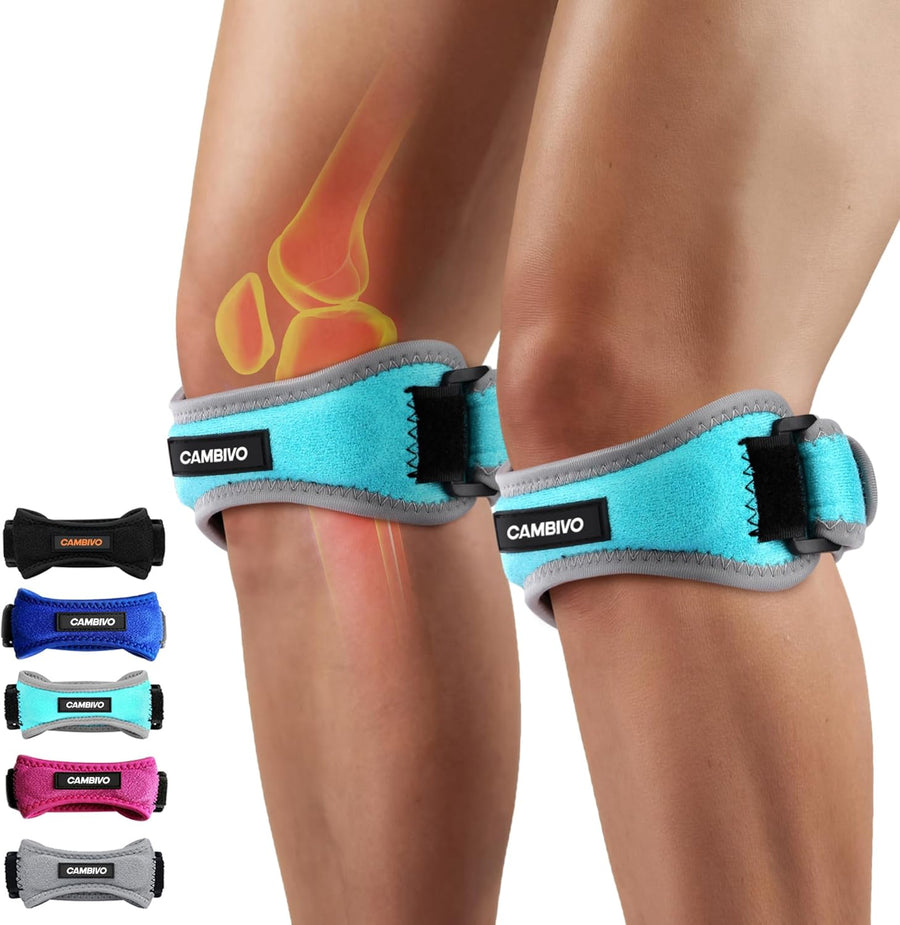 CAMBIVO Patellar Tendon Knee Straps 2 Pack with Extra Straps, Knee Brace for Women & Men, Patella Bands for Pain Relief, Osgood Schlatter, Runner's Knee, Jumper's Knee, Running, Basketball, Hiking
