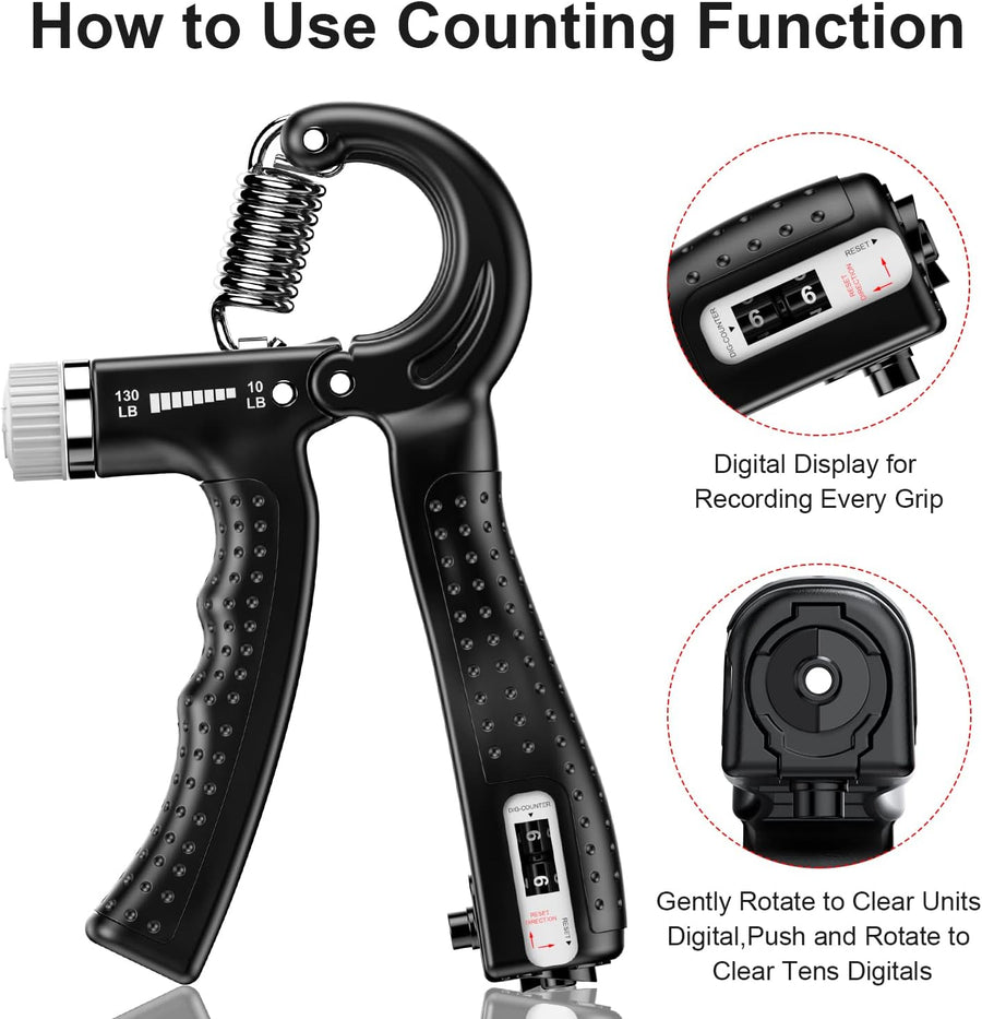 Hand Grip Strengthener 2 Pack - Adjustable Resistance 10-130 lbs, Forearm Exerciser for Muscle Building & Injury Recovery