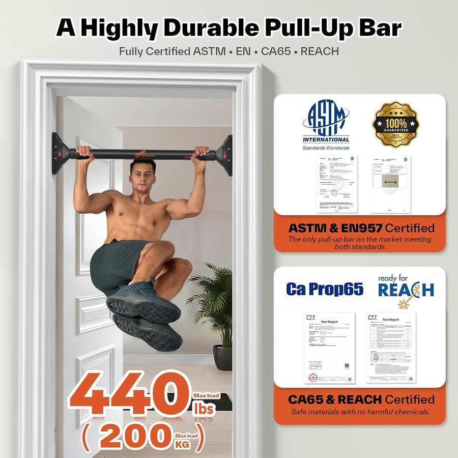 Sportneer Adjustable Pull Up Bar: 29.5"-37" Doorway Chin Up Bar, 440lb Capacity