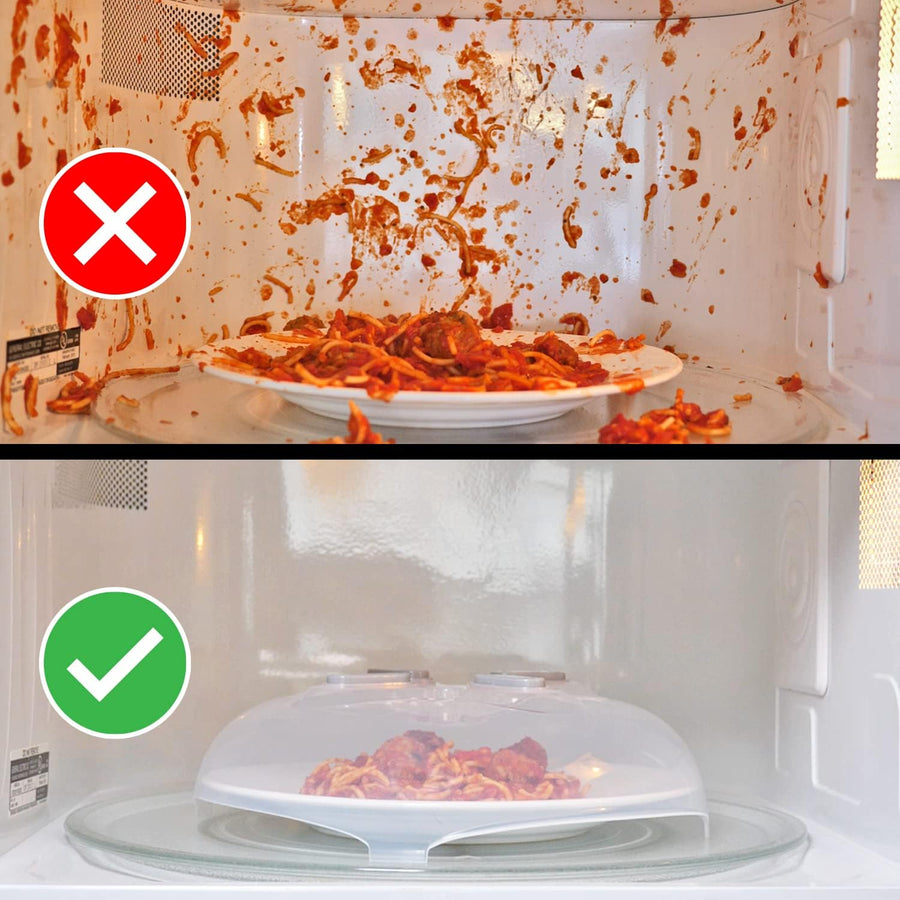 HOVER COVER Magnetic Splatter Cover, 12-Inch Clear BPA-Free Food Lid, Vented Plate Guard with Steam Vents, Anti-Splash Microwave Lid, Dishwasher Safe, Space-Saving Magnetic Storage - Gray