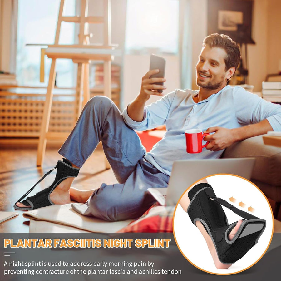Plantar Fasciitis Night Splint: Adjustable Brace with Arch Support | Dorsal Night Splint for Women Men | Dual Effective Plantar Fasciitis Relief Achilles Tendonitis Foot Drop Heel Pain Black