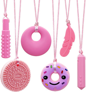 Chew Necklaces for Sensory Kids, Silicone Chewy Necklace for Children with Autism, ADHD, SPD, Chewing, 6 Pack Autism Sensory Toys