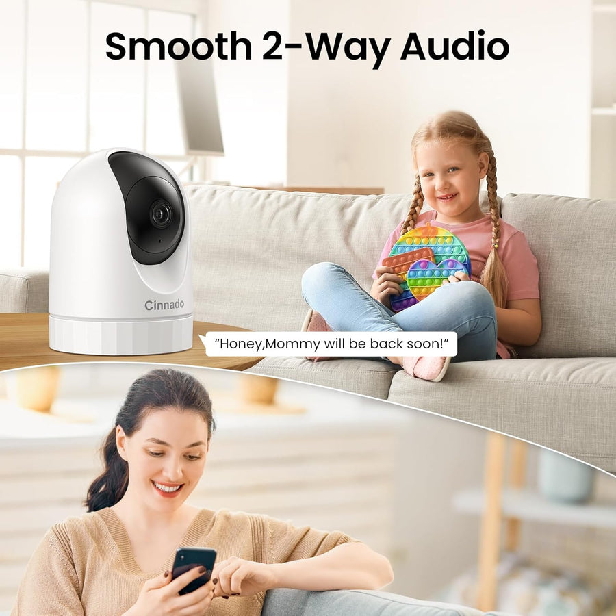 Security Camera Indoor-2K 360° WiFi Cameras for Home Security，Pet/Dog/Baby Camera with Phone app, 2-Way Audio, Night Vision, 24/7 SD Card Storage, Works with Alexa & Google Home (2.4Ghz)-D1