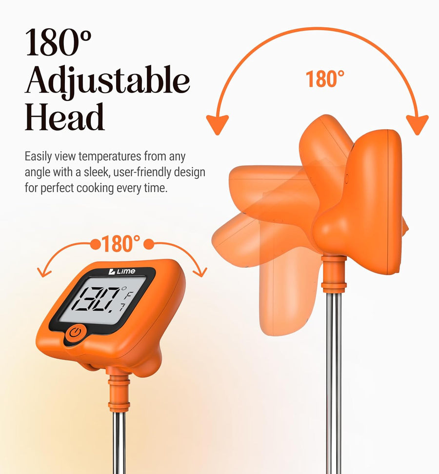 Digital Candy Thermometer with Pot Clip, 10" Long Stainless Steel Probe, Instant Read Kitchen Thermometer for Cooking, Baking, and Candy Making