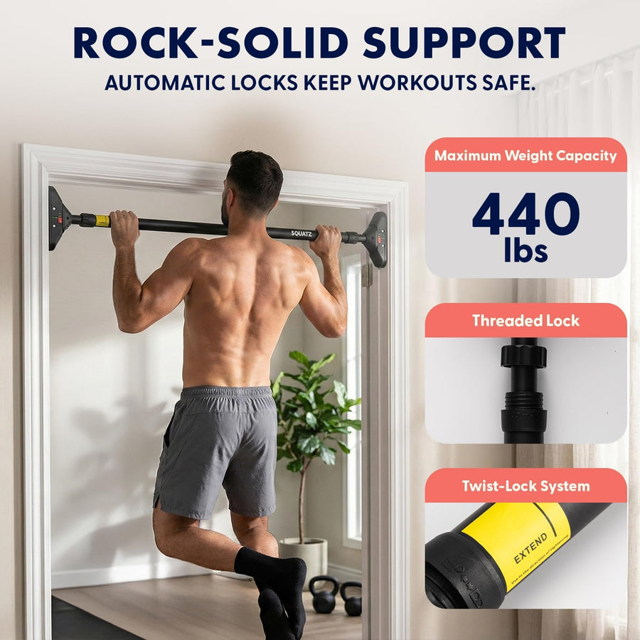Squatz Adjustable Doorway Pull-Up Bar with Level and Locking Mechanism