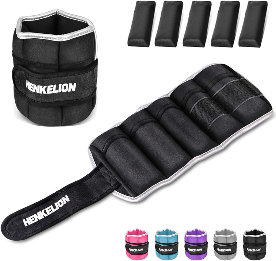 Henkelion Adjustable Ankle Weights - 1-10 Lbs for Women, Men, Kids - Strength Training Wrist & Ankle Weights
