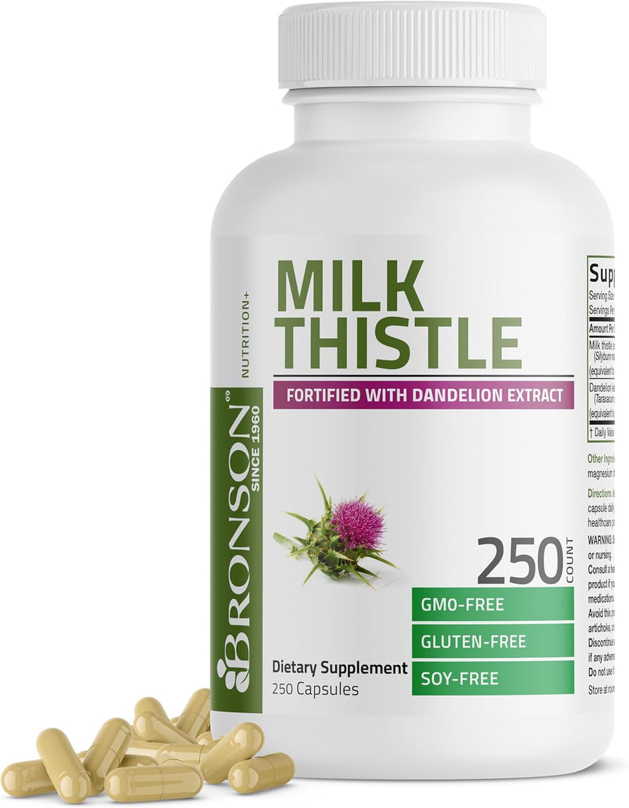 Bronson Milk Thistle Silymarin Marianum & Dandelion Extract Liver Health Support, Antioxidant Support, Detox, 120 Capsules
