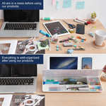 TSJ OFFICE Small Desktop Whiteboard -Glass Dry Erase Board Computer Keyboard Stand White Board Surface Pad with Drawer, Desk Organizers with Accessories for Office, Home, School Supplies