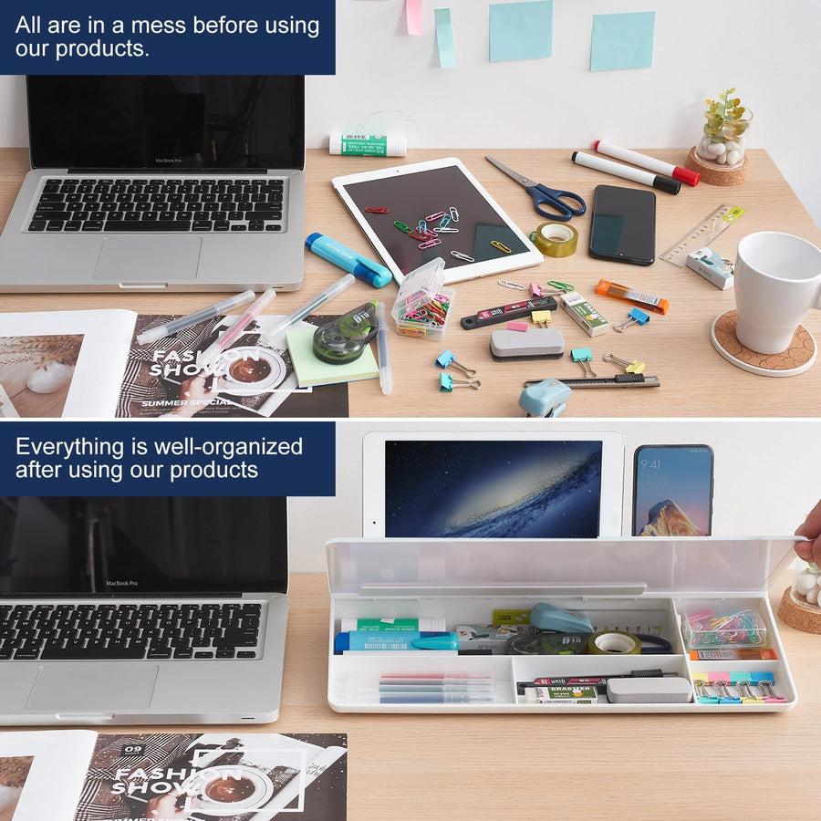TSJ OFFICE Small Desktop Whiteboard -Glass Dry Erase Board Computer Keyboard Stand White Board Surface Pad with Drawer, Desk Organizers with Accessories for Office, Home, School Supplies