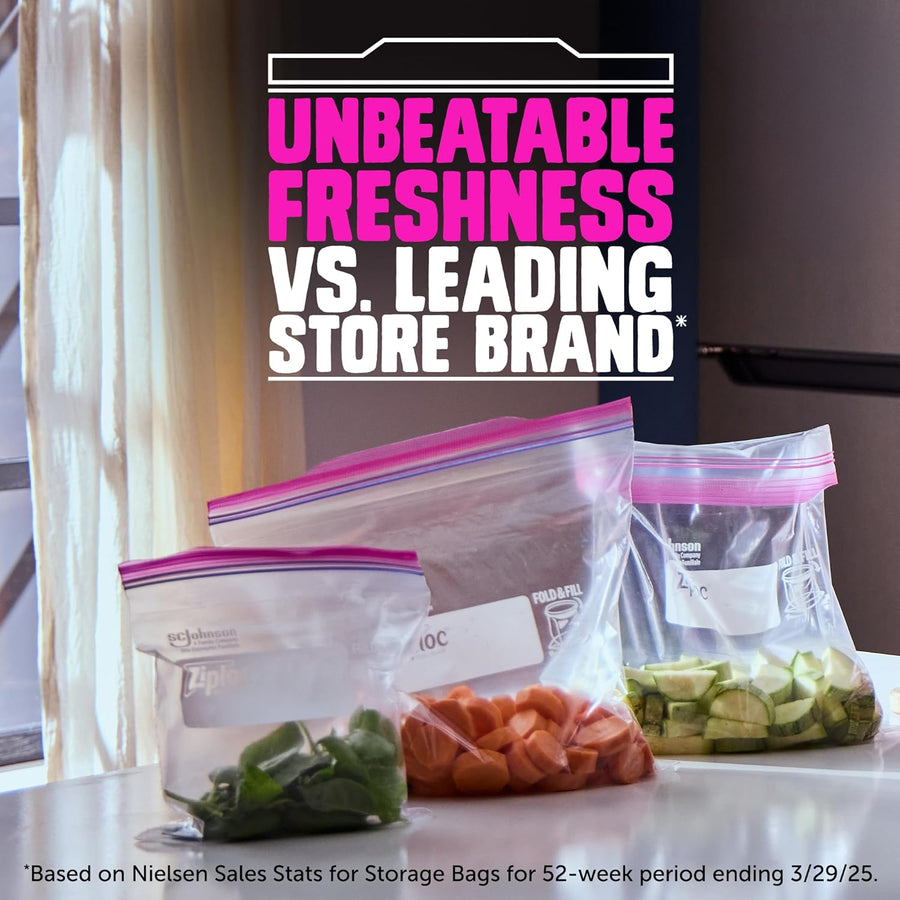 Ziploc Gallon Food Storage Bags, Stand-Up Bottom, Easy to Fill, 81 Count (Packaging May Vary)