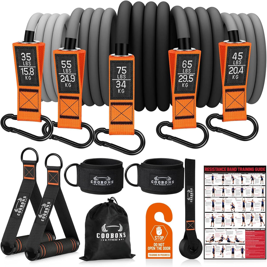175lb Resistance Bands with Handles, Ankle Straps & Door Anchor for Full-Body Workouts