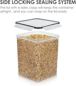 Vtopmart 4 PCS Large Food Storage Containers 5.2L / 175oz, 4 Pieces BPA Free Plastic Airtight Canisters for Flour, Sugar, Baking Supplies, Rice with Lids, 4 Measuring Cups and 24 Labels, Black