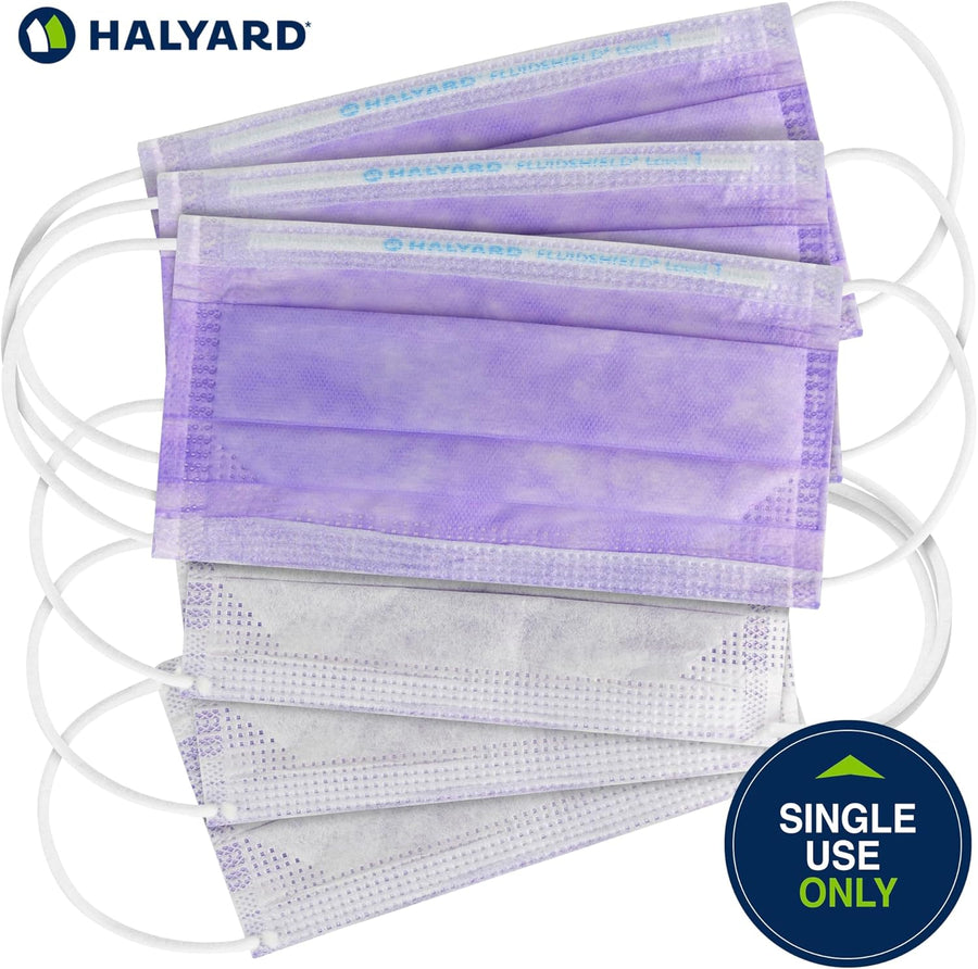 HALYARD FLUIDSHIELD 1 Disposable Procedure Mask with SO SOFT Lining and SO SOFT Earloops, Lavender, 25868 (Box of 50)