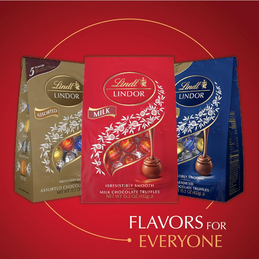 Lindt LINDOR Milk Chocolate Candy Truffles, Milk Chocolate with Melting Truffle Center, 15.2 oz. Bag