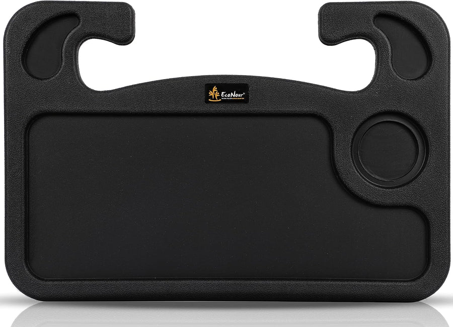 EcoNour 2 in 1 Car Steering Wheel Desk | Tray for Laptop Car Mount with Pen Holder | Desk Console for Car | Food Tray for Eating with Drinks Holder | Multipurpose Travel Car Accessories