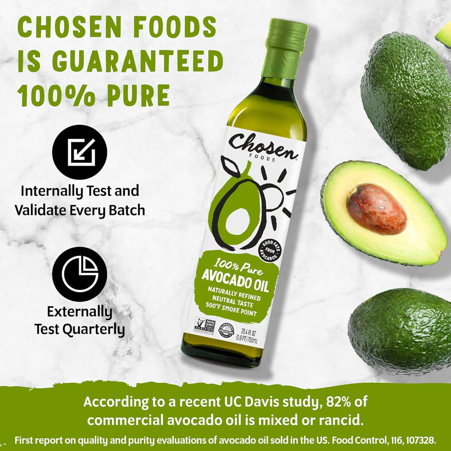 Chosen Foods Avocado Oil, 16.9 Fl Oz - All Purpose Cooking Oil made from 100% Pure Avocados - Non-GMO, Gluten-Free, Keto Friendly, Glyphosate Free - 500mL (Pack Of 1)