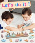 Montessori Toys for 1 2 Year Old Girl and Boy Birthday Gifts, Shape Sorter Wooden Toys for Toddlers Age 1-3 2-4, Learning Educational Sensory Stacking Toddler Puzzles