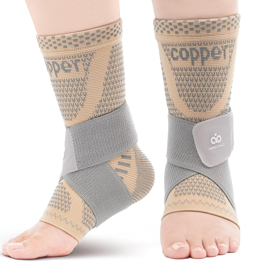 INDEEMAX Ankle Brace for Women & Men, Ankle Compression Sleeve Support Copper Infused Ankle Brace for Sprained Ankle, Plantar Fasciitis Sports, Achilles Tendonitis Pain Relief, Copper Black, M