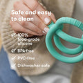 Frida Baby Get-A-Grip Silicone Teether for Teething Pain Relief, BPA-Free Food-Grade Teething Toys for Infant Baby Newborn 0-6, 12, 18 Months, Easy-Grip Teether Ring, PVC-Free, Teal