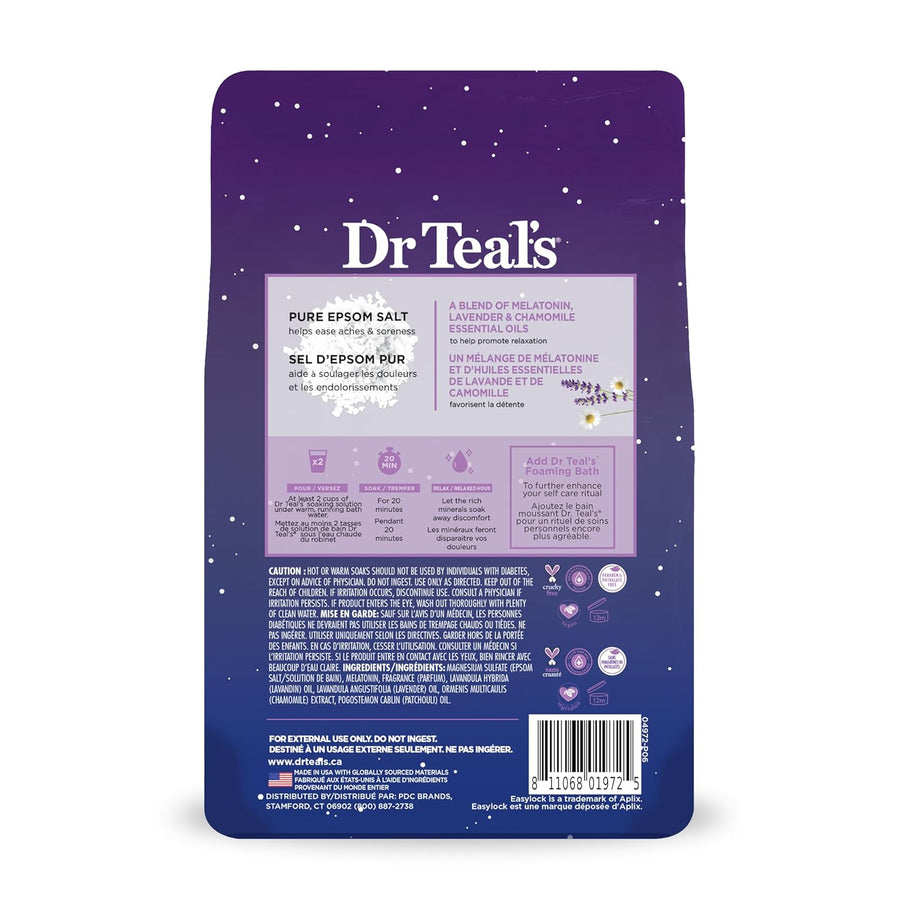 Dr Teal's Pure Epsom Salt Soak, Sleep Blend with Melatonin, Lavender & Chamomile Essential Oils, 3 lbs