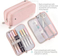 CICIMELON Large Capacity Pencil Case 3 Compartment Pouch Pen Bag for School Teen Girl Boy Men Women (Pink)