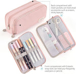 CICIMELON Large Capacity Pencil Case 3 Compartment Pouch Pen Bag for School Teen Girl Boy Men Women (Pink)