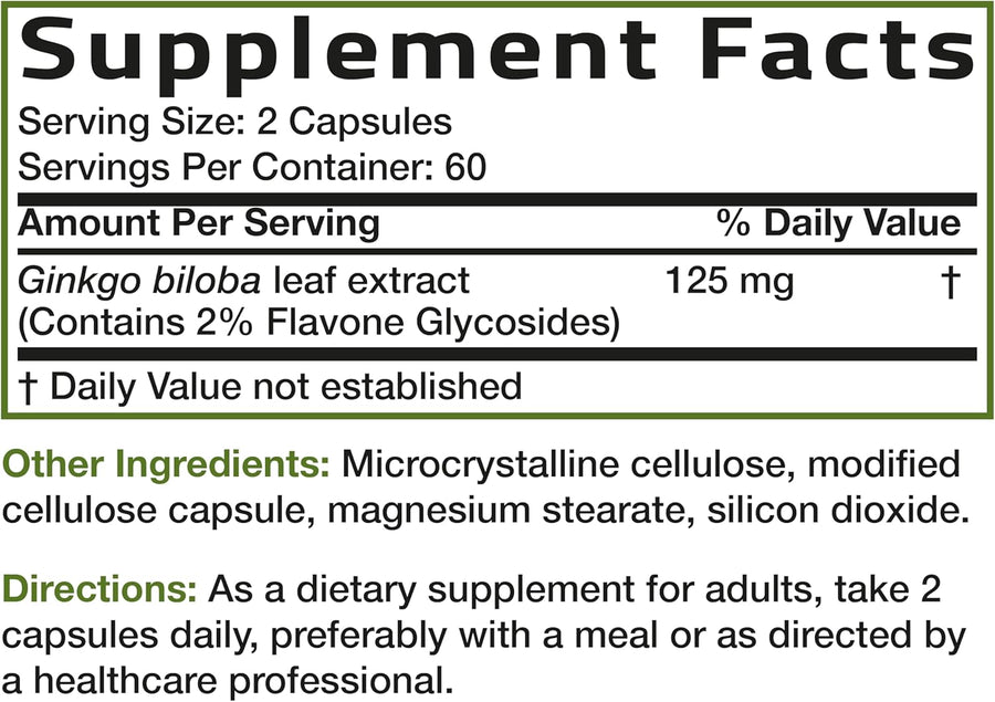 Bronson Ginkgo Biloba Extra Strength Supports Brain Function & Memory Support, 120 Vegetarian Capsules