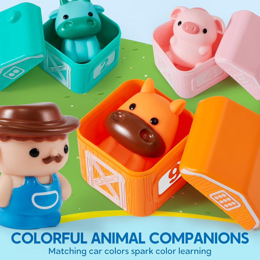 Learning Toy for Toddlers 1 2 3 Years Old, Counting, Matching & Sorting Montessori Learning Farm Train Including 9 Farm Animals and 1 Farmer, Easter Christmas Birthday Gift for Baby Boys Girls