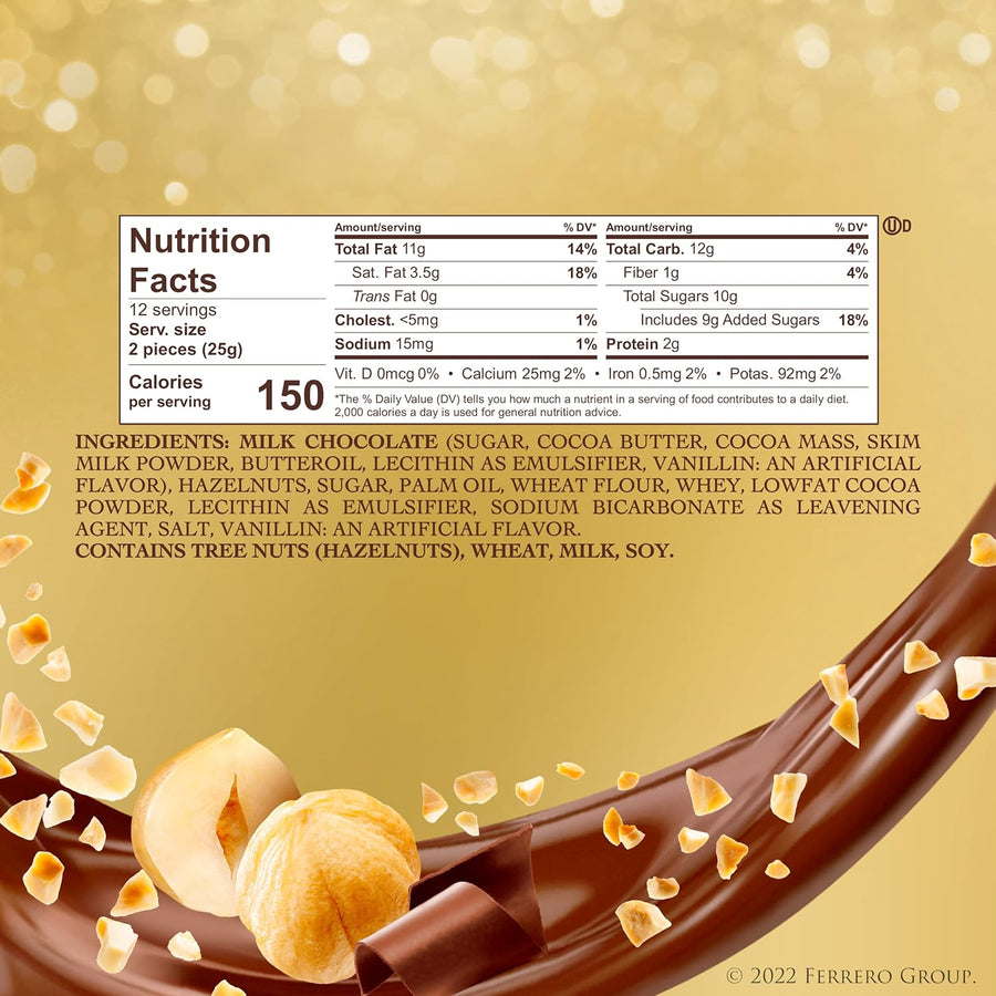Ferrero Rocher, Premium Milk Chocolate Hazelnut, Individually Wrapped Chocolate Gift Box, 24 Count, 10.6 oz