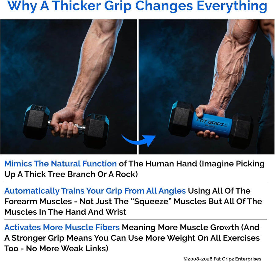 Fat Gripz - Thick Grips for Bigger Arms & Stronger Grip (4x Men's Health Award Winner)