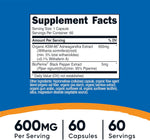 Nutricost KSM-66 Ashwagandha Root Extract 600mg, 60 Veggie Caps - 5% Withanolides - with BioPerine - Full-Spectrum Root Extract
