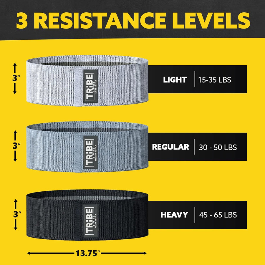 Tribe Fabric Resistance Bands - 3 Pack for Workout, Booty, Legs & Glute - Non-Slip Exercise Bands