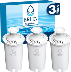 Brita Standard Water Filter for Pitchers and Dispensers, BPA-Free, Reduces Copper, Cadmium and Mercury Impurities, Lasts Two Months or 40 Gallons, Includes 3 Filters for Pitchers