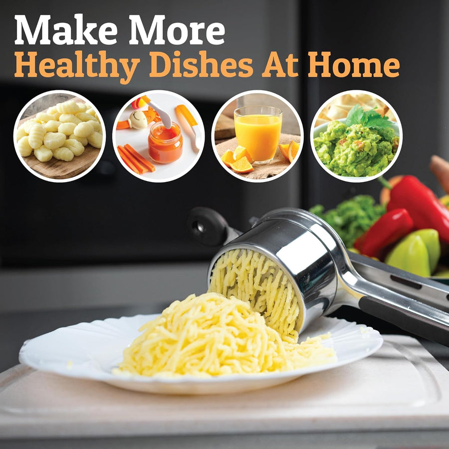 PriorityChef Large 15oz Potato Ricer, Heavy Duty Stainless Steel Potato Masher and Ricer Kitchen Tool, Press and Mash Kitchen Gadget For Perfect Mashed Potatoes - Everytime