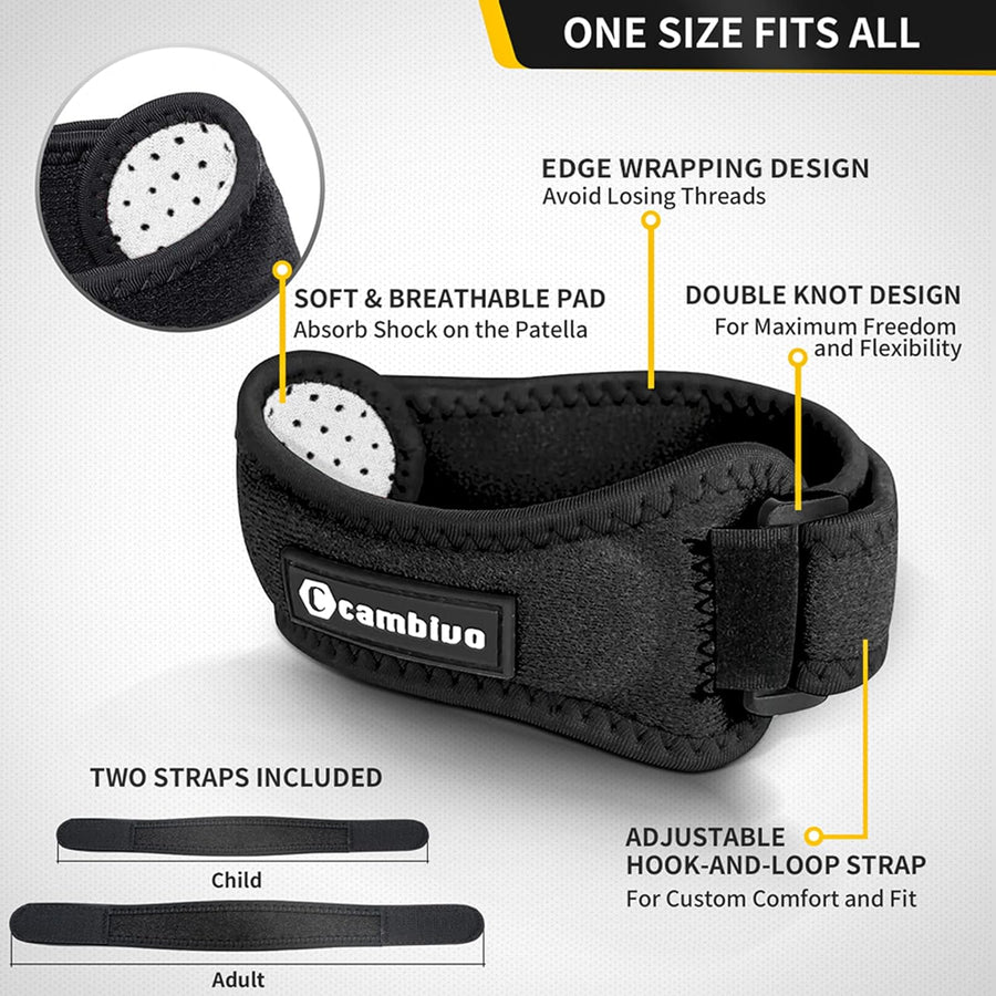 CAMBIVO Patellar Tendon Knee Straps 2 Pack with Extra Straps, Knee Brace for Women & Men, Patella Bands for Pain Relief, Osgood Schlatter, Runner's Knee, Jumper's Knee, Running, Basketball, Hiking