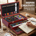 Color More 175 Piece Deluxe Art Set with 2 Drawing Pads, Acrylic Paints, Crayons, Colored Pencils, Paint Set in Wooden Case, Professional Art Kit, Art Supplies for Adults, Teens and Artist, WoodMuse Plus