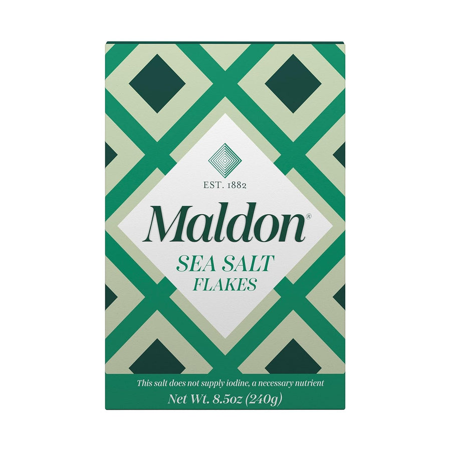 Maldon Salt, Sea Salt Flakes, 8.5 oz (240 g), Kosher, Natural, Unique Gourmet Pyramid Shaped Salt Flakes, Perfect for a Wide Range of Dishes, Hand-Harvested for Four Generations (Packaging May vary)
