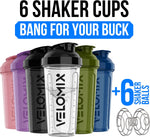 VELOMIX 28oz Protein Shaker Bottle 6-Pack - Leak-Proof, Smooth Mixes