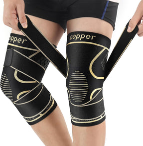 Copper Knee Braces with Strap for Knee Pain Relief, 2 Pack, Medium Size
