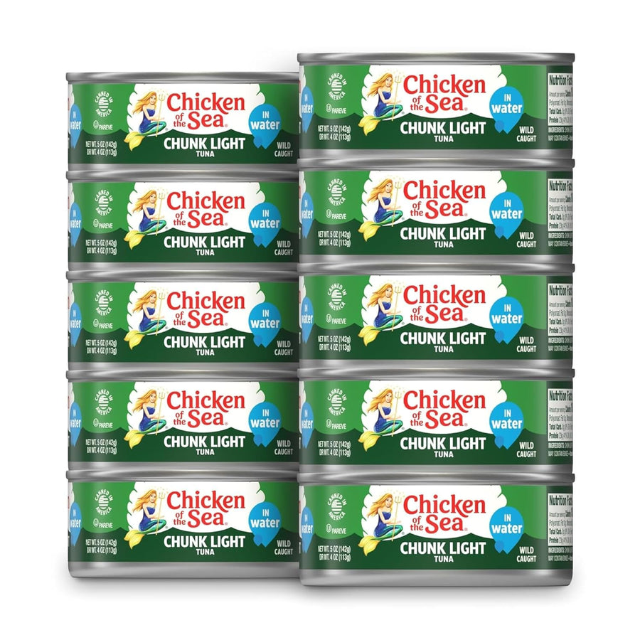 Chicken of the Sea Wild Caught Chunk Light Tuna, 5 Ounce Cans, 10-Count – High Protein 100% Classic Chunk Tuna in Water – Delicious, Easy, Nutritious Ready to Eat Meals
