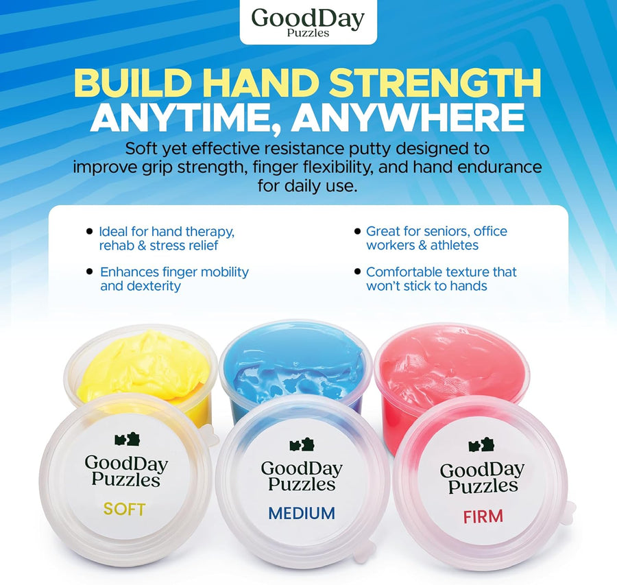 Hand Therapy Putty 3 Piece Set for Hand Strengthening and Stress Relief