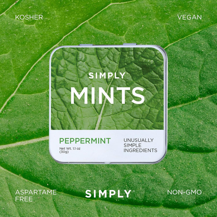 SIMPLY MINTS Natural Peppermint Breath Mints, 6 Pack (180 Pieces), Made With Real Peppermint Oil | Aspartame-Free, Sorbitol-Free, Xylitol-Free, Vegan, Kosher, Non-GMO