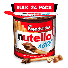 Nutella & GO! Chocolate Hazelnut Spread with Cocoa + Breadsticks, 24 Bulk Snack Packs, 1.8 oz Each