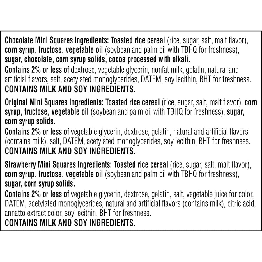 Rice Krispies Treats Mini Crispy Marshmallow Squares, Kids Snacks, Lunch Snacks, Variety Pack, 20.1oz Box (52 Bars)