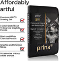 Prina 50 Pack Drawing Set Sketch Kit, Sketching Supplies with 3-Color Sketchbook, Graphite, and Charcoal Pencils, Pro Art Drawing Kit for Artists Adults Teens Beginner Kid, Ideal for Shading, Blending