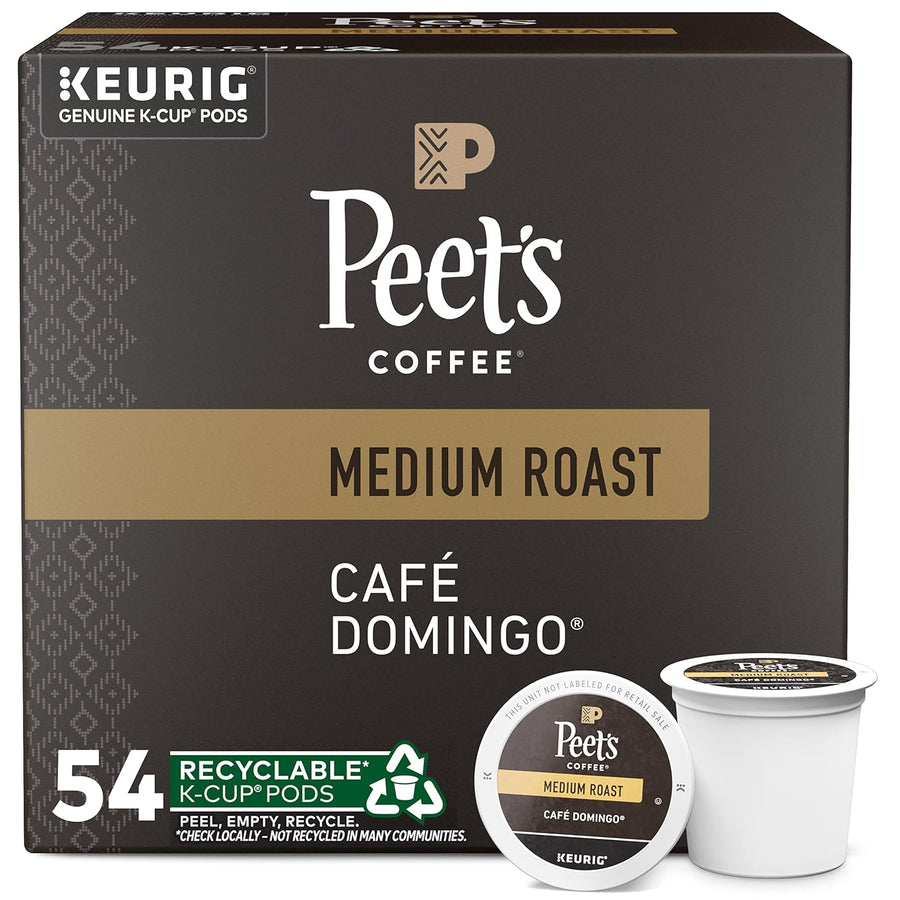 Peet's Coffee, Medium Roast Keurig K-Cup Pods, 100% Arabica Coffee - Café Domingo 54 Count (1 Box of 54 Pods)