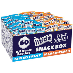Welch's Fruit Snacks, Mixed Fruit & Mango Peach Snack Box, Gluten Free, Stocking Stuffers, 0.8oz Snack Packs (Pack of 60)