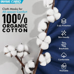 BASE CAMP 100% Cotton Reusable Cloth Face Masks with Filter Pocket