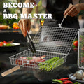 Grill Basket Set, Removable Wooden Handle, 304 Stainless Steel, Rolling BBQ Tools, Smoker Grilling Accessories for Vegetable Fish, Outdoor Cooking Camping, Birthday Gifts for Men Dad Husband