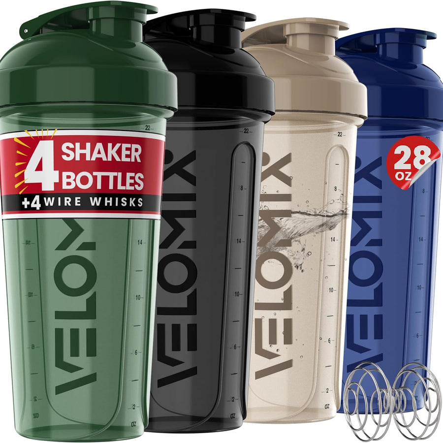 VELOMIX 28 Oz Protein Shaker Bottle, 4-Pack, Leak-Proof, Dishwasher Safe